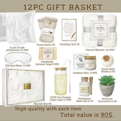 AHAGIFTREE Mother's Day Care Package for Women,12PC Get Well Gifts for Women After Surgery,Birthday,Get Well Soon,Grief,Sympathy Gifts,Condolences (white)