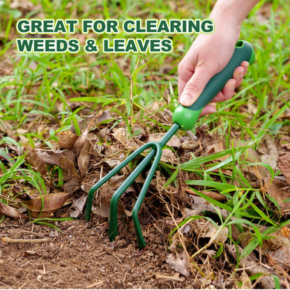 Owlett Garden Hand Rake, 3 Prong Hand Cultivator Garden Tool with Ergonomic Rubber Handle, Manual Small Hand Rake Soil Tiller for Digging, Aerating Soil, Weeding, Cultivating with Hanging Hole