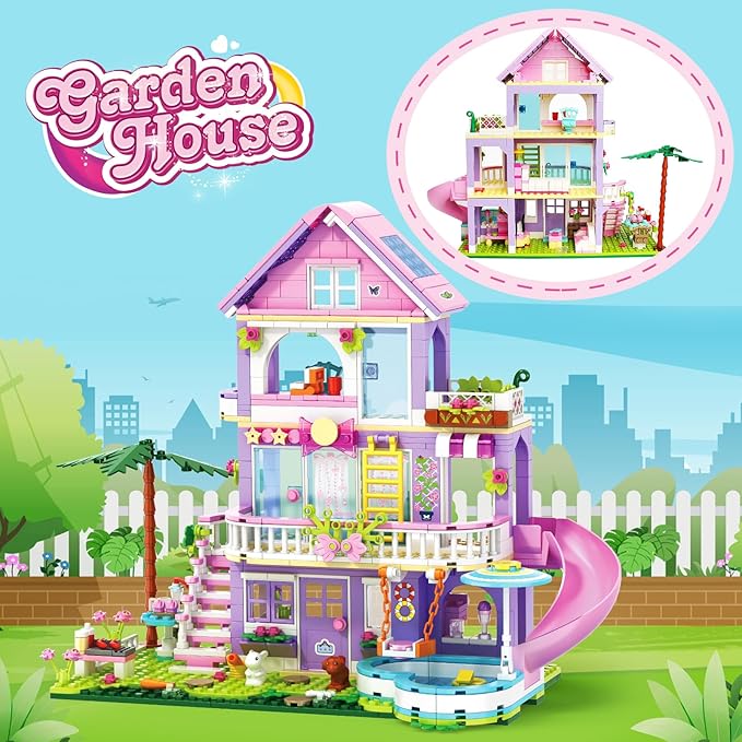 Girls Building Blocks Set689pcs Garden Villa House Building Block for Kids 6-12 and 8-14Holiday Cottage Bricks Kit Building Toy Xmas Birthday Gift for Girls Kids 6 7 8 9 10 11 12 13 14