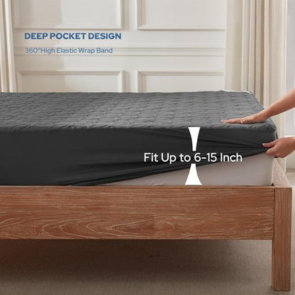 BEDLORE Waterproof Mattress Protector - Twin XL Deep Pocket Pad for 6"-15" Depth | Soft, Breathable Gray Cover