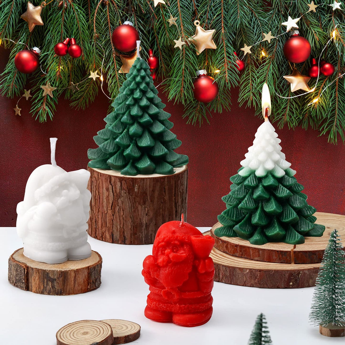 Minatee 4 Pieces Large Christmas Candles Tree Santa Scented Xmas Tree Shaped Candles Gifts for Home Party Room Table Decorations, 2 Style
