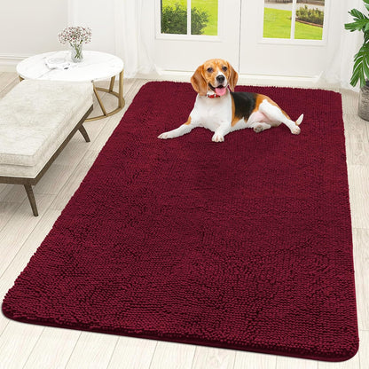 OLANLY Dog Door Mat - Absorbent Non-Slip Washable Doormat for Muddy Paws | 59x35 Inches, Burgundy