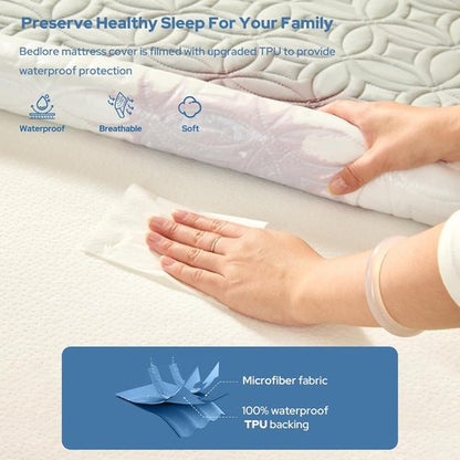 BEDLORE Waterproof Mattress Protector - Soft Full Size Pad with Deep Pocket 6"-15" Depth | Light Gray