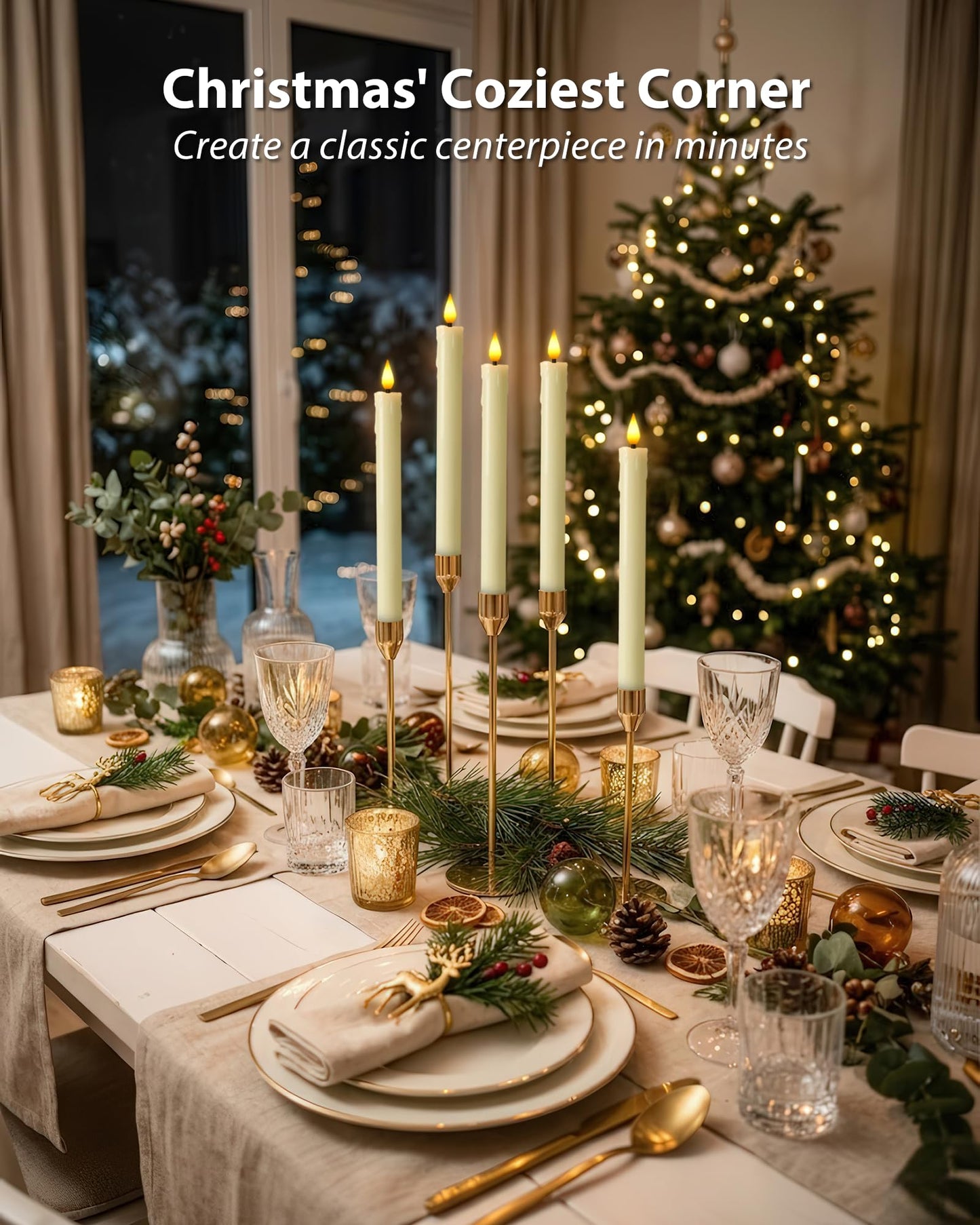 Homemory Rechargeable Waxy Flameless Taper Candles, 9.6 Inches LED Candle Sticks Flickering, Window Candles with Remote Timer Dimmer for Christmas Wedding Home Decor, Ivory, 6 Pcs