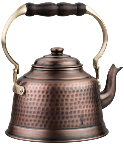 DEMMEX 100% Handcrafted Heavy Gauge 1mm Thick Hammered Antique Solid Copper Tea Kettle Pot Stovetop Teapot, 2.5lb, 2 Quarts