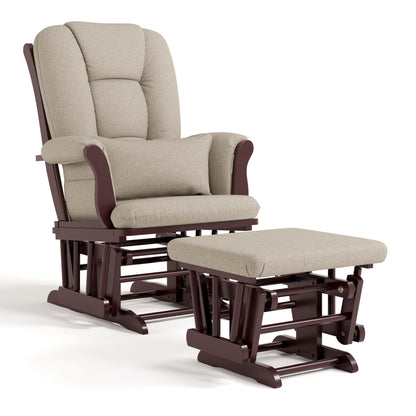 Storkcraft Tuscany Custom Glider and Ottoman with Free Lumbar Pillow (Espresso/Taupe Swirl) - Cleanable Upholstered Comfort Rocking Nursery Chair with Ottoman