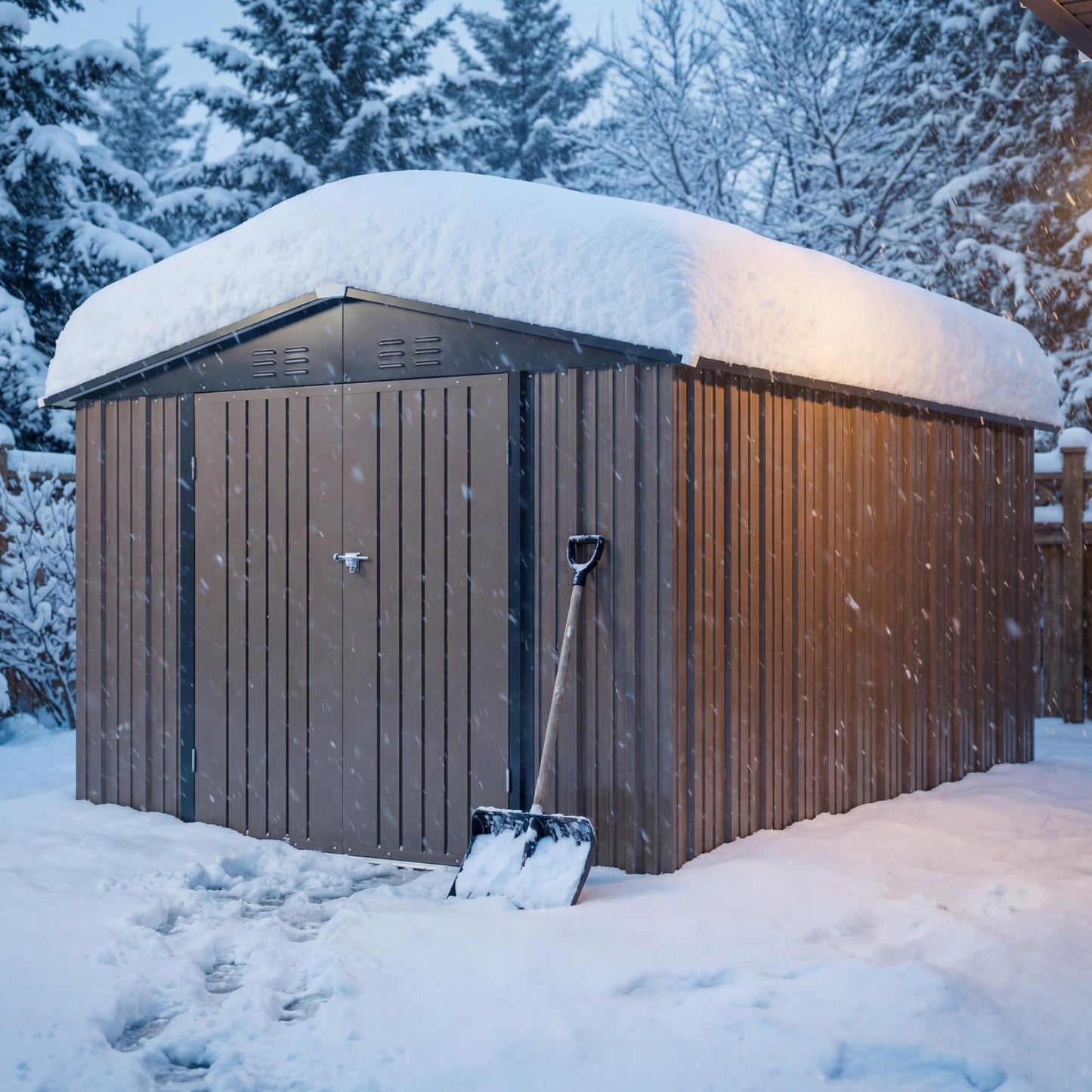 Devoko 8x10 FT Outdoor Storage Shed, Metal Tool Shed with Lockable Door&Slooping Roof, Outside Storage for Garden Backyard Patio(Brown)