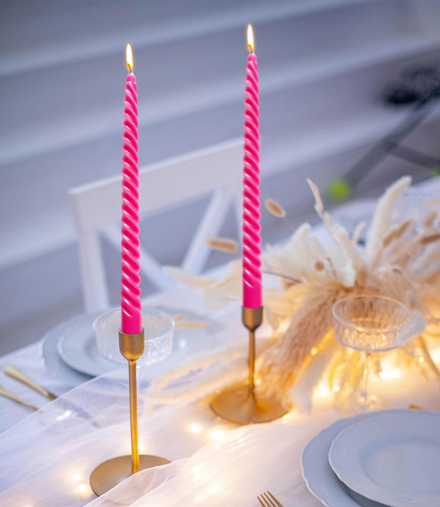 10 Inch Hot Pink Taper Candle Set, 10 Pack Unscented Dripless Valentine Taper Candles Candlesticks for Dinner Parties Wedding Home Decoration Picnic