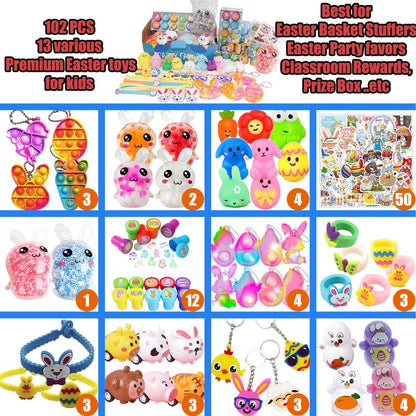 Suxkbo Premium Easter Party Favors Assortment Toys for Kids,Basket Stuffers, Kids Eggs Fillers Gifts, Easter Eggs Hunt, Pinata Filler Goodie Bags Stuffers Classroom Prizes Treasure Box Toys