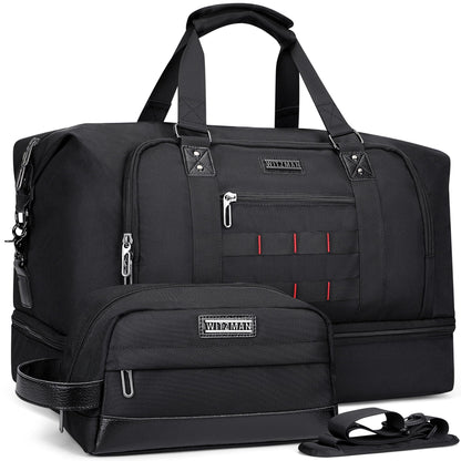 WITZMAN Travel Duffle Bags for Men Weekender Bags with Toiletry Bag Sets Carry On Overnight Bag 55L （B696 Black）