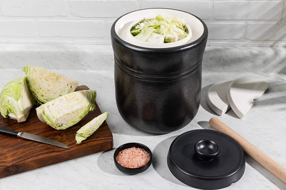 TOMO Fermentation Crock with Weights - Ceramic Sauerkraut Pickling Crock - Stoneware Kombucha Brewing (7L)