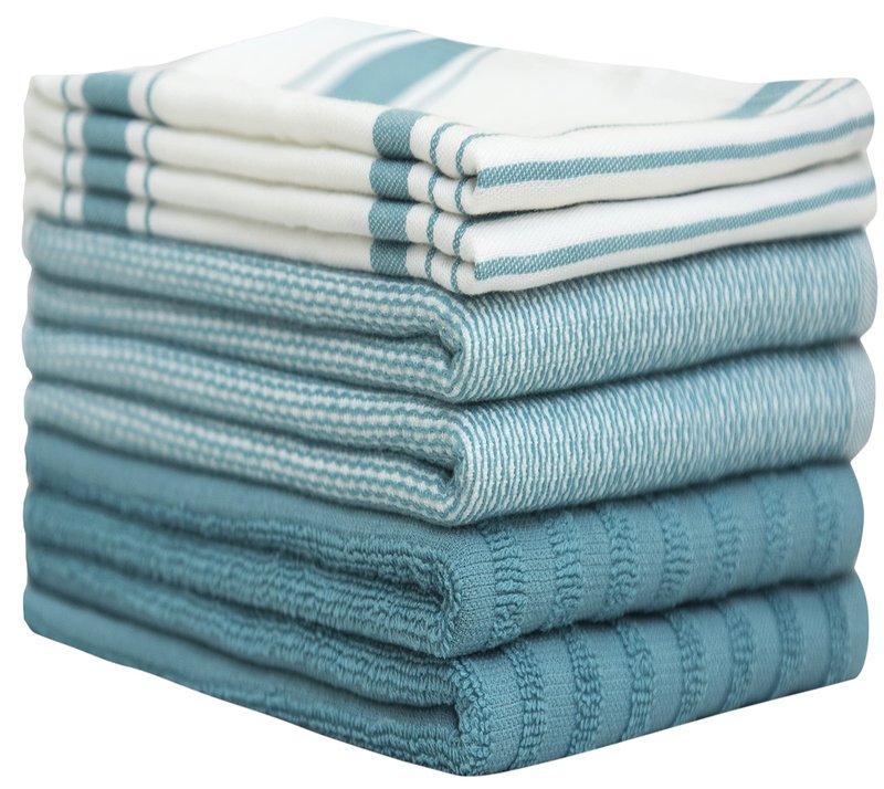 Premium Kitchen Towels (20”x 28”, 6 Pack) | Large Cotton Dish Towels | Flat & Terry Highly Absorbent Kitchen Linen Set with Hanging Loop | Aqua