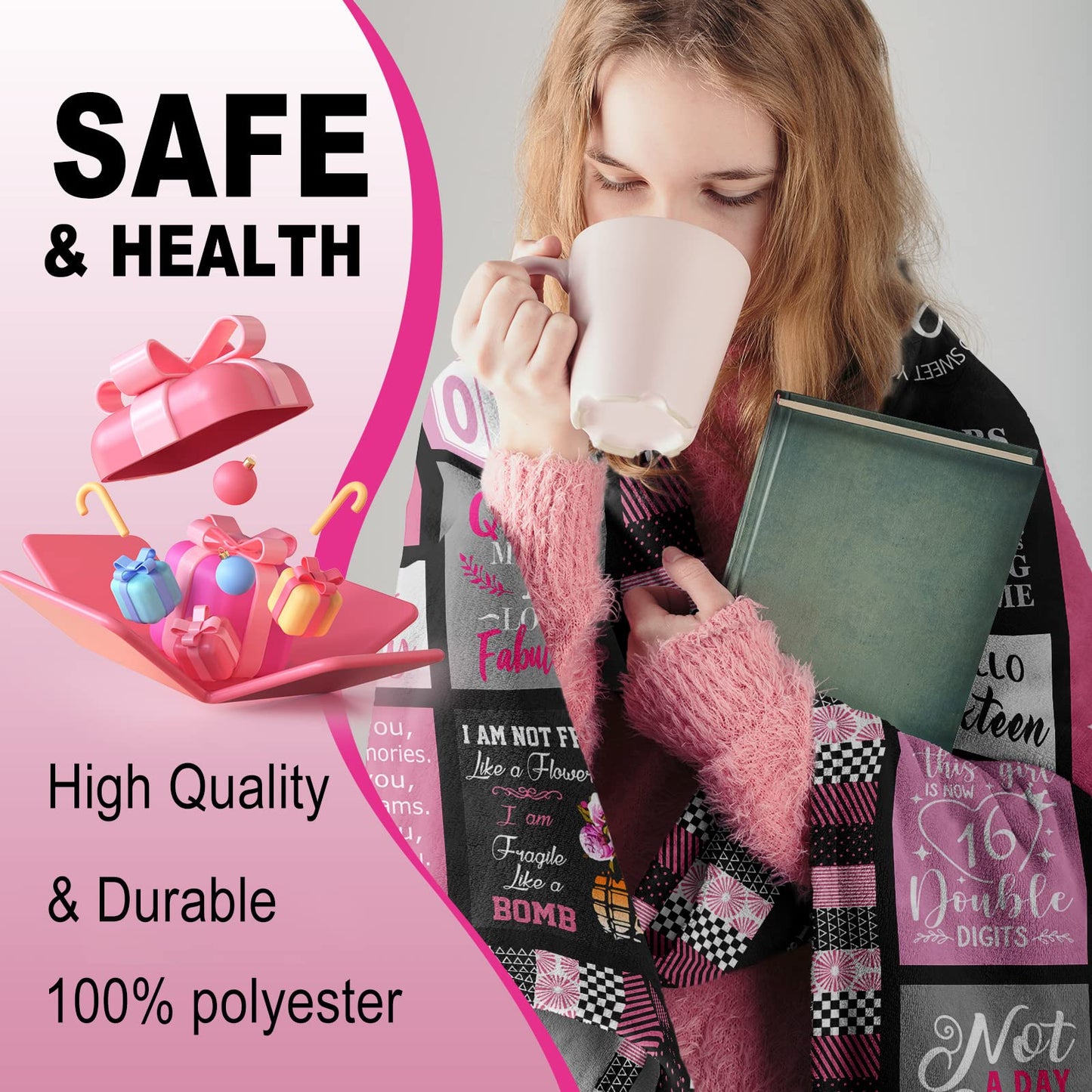 Atokker Sweet 16 Gifts for Girls - Cozy Blanket 50"x60", 16th Birthday Present for Teens, Unique Party Decoration, Perfect Sweet Sixteen Gift Ideas for Teenage Girls