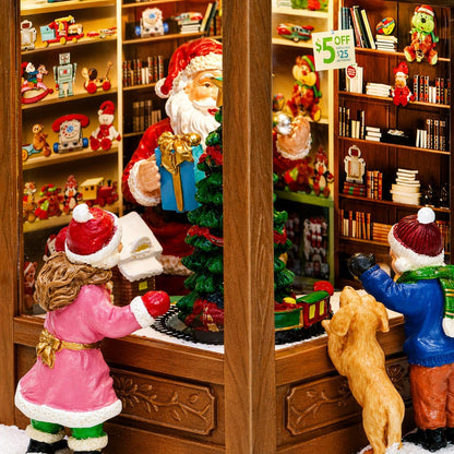 Moments In Time Lighted Santa’s Christmas Village Shop - LED Lights, Music & Animation - 8.8” Holiday Decoration