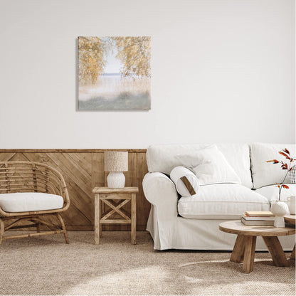 Stupell Industries Lake Shore Yellow Foliage Trees Distant Mountains, Design by Irene Weisz, White, 24 x 24