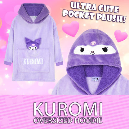 Hello Kitty Sanrio Kuromi Blanket Hoodie Girls, Teens, Kawaii Fleece Wearable Blanket with Plush, Loungewear Gifts for Girls (Purple Kuromi)