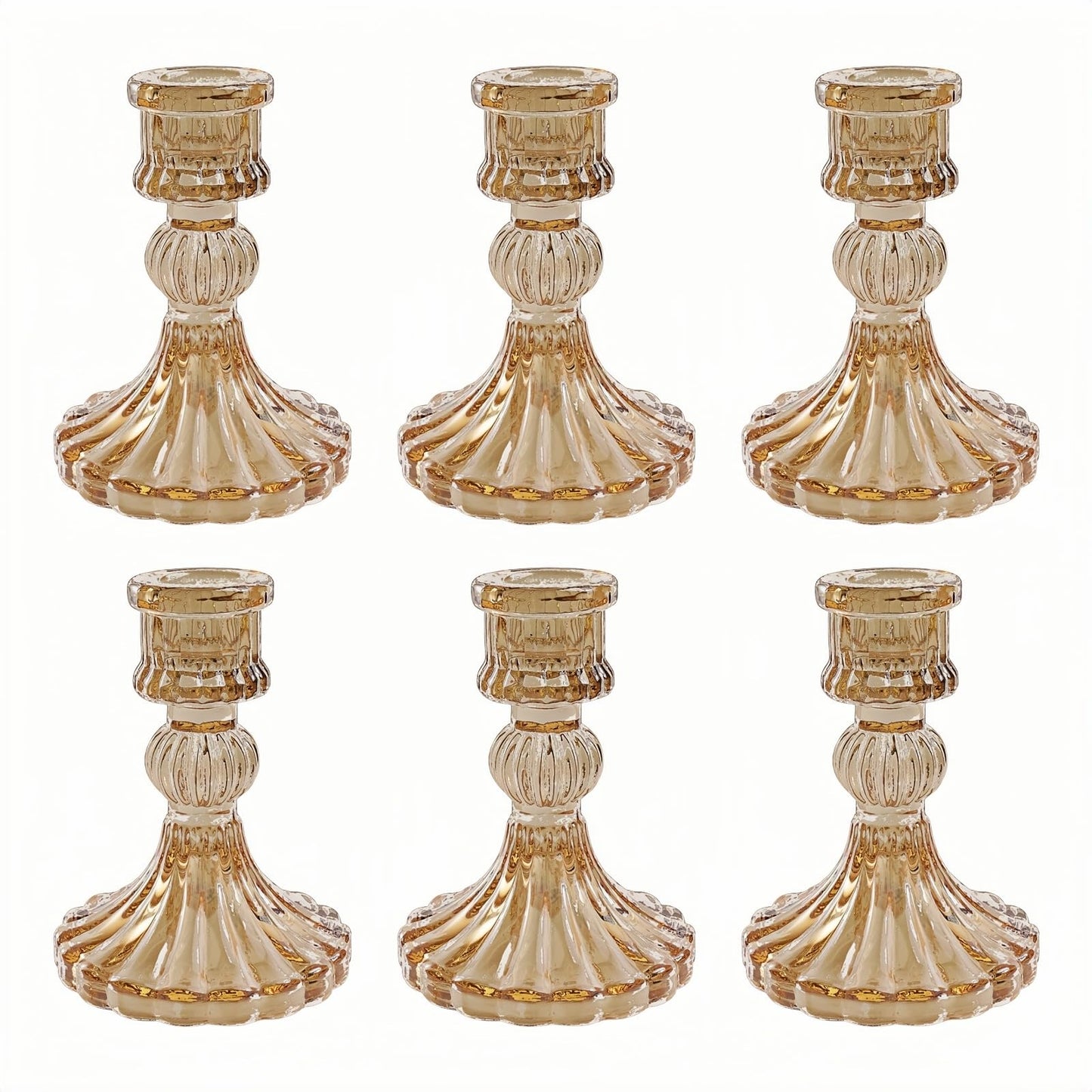ECHFSM Glass Candlestick Holder,Striped Taper Candle Holders,Set of 6 Candle Stand for Table Centerpieces, Home Decor,Weddings,Festival and Parties (Amber Stripe Pattern)