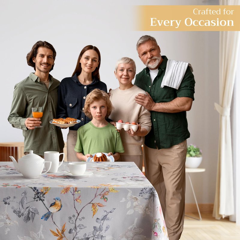 Maison d' Hermine Table Cloth Rectangle Table 100% Cotton 70 x 90 Inches Fall Tablecloth Reusable Everyday Use for Thanksgiving Christmas Decorations Dining Farmhouse Party (Equinoxe - Grey)