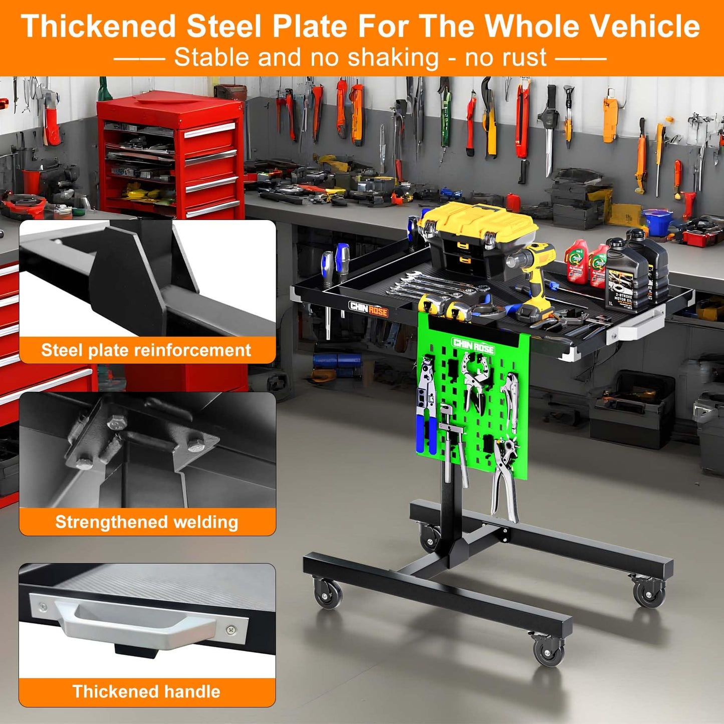 Adjustable Height Mobile Work Table with Rolling Wheels