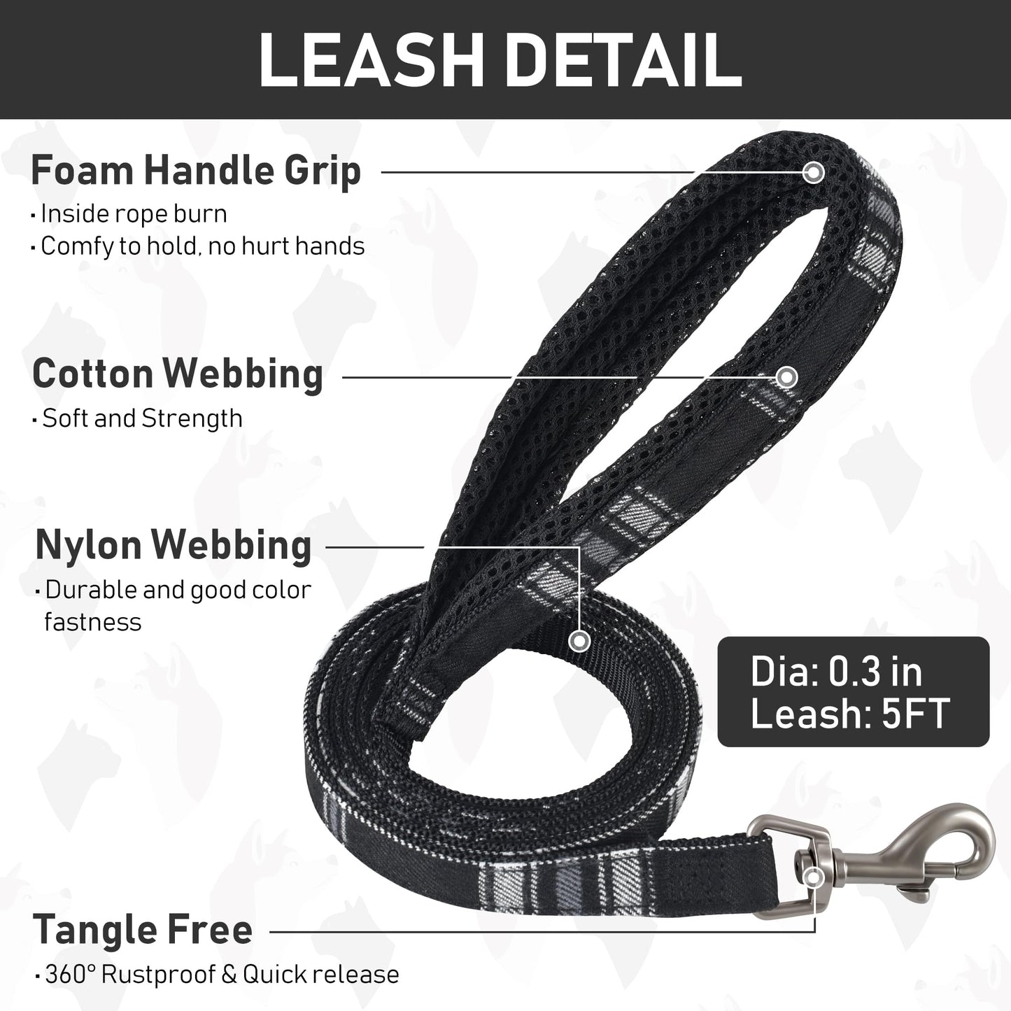 GAMUDA Dog Harness Collar and Leash Set, Horse Care Sheets, No Chock No Pull Adjustable Vest Harnesses Plaid Reflective for Medium Dog, Cat, Small Horse, Small Bull and Pig (Black, M)