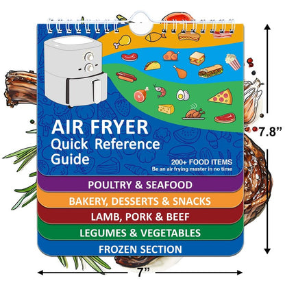 TZARROT Air Fryer Magnetic Cheat Sheet Set, Over 200 Foods Air Fryer Cooking Guide Flip Chart Magnetic, Air Fryer Accessories Cooking Time Charts and Recipe Booklet