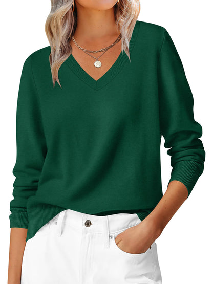 ANRABESS Womens Long Sleeve V Neck Sweaters 2025 Fall Casual Classic Soft Loose Fit Basic Pullover Jumper Top