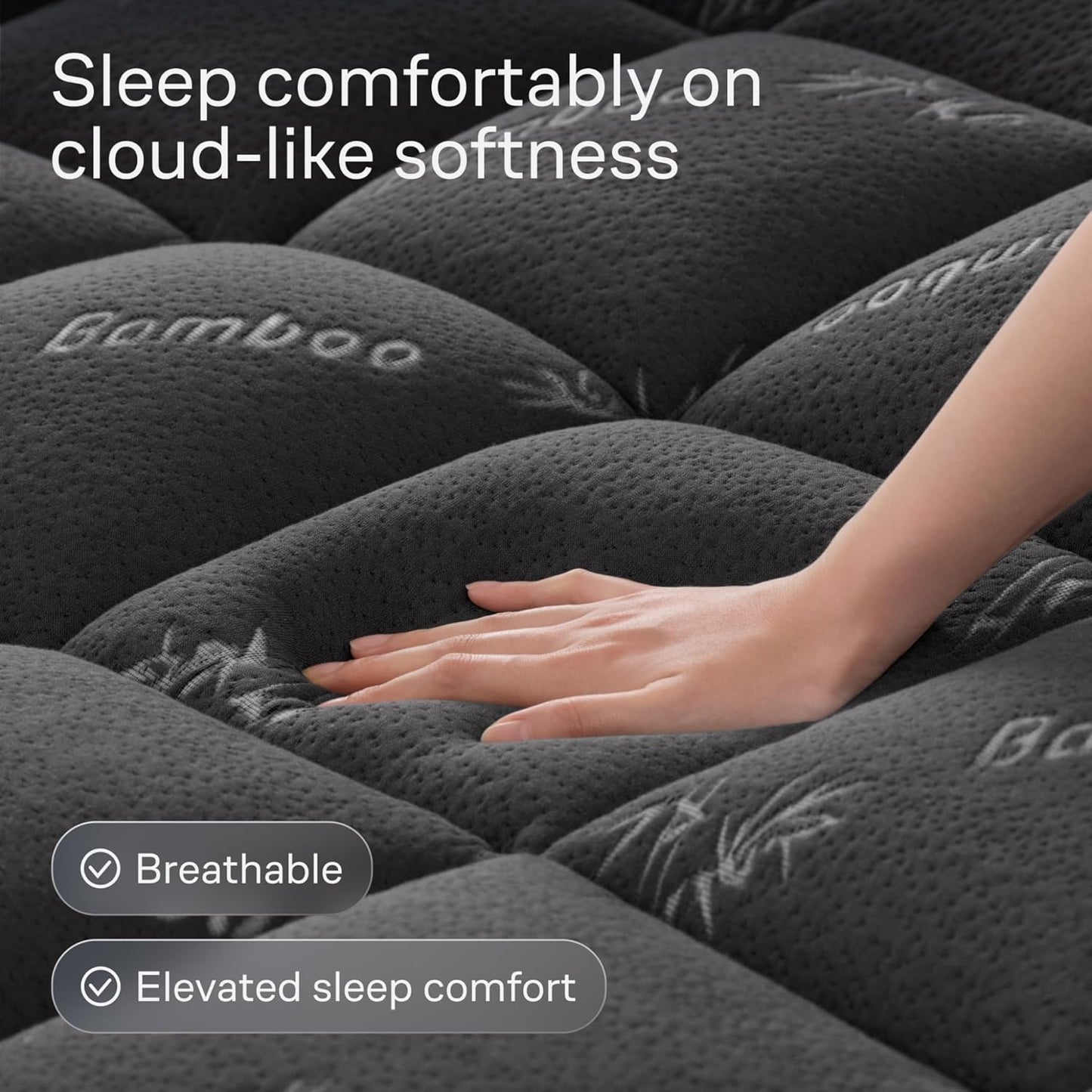 Niagara Sleep Solution Ultra Soft Twin XL Mattress Topper - Bamboo Viscose Pillow Top for Back Pain Relief | Naturally Cooling, Dark Gray