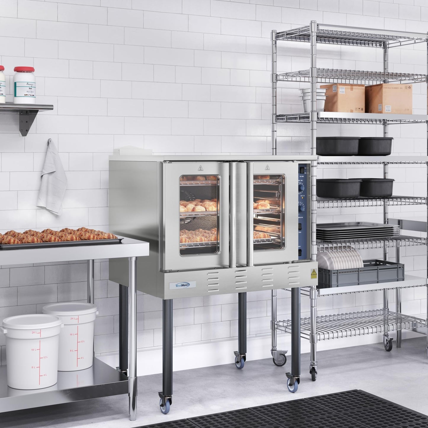 KoolMore 38 in. Full-Size Single Deck Commercial Liquid Propane Convection Oven 54,000 BTU with Casters in Stainless-Steel(KM-CCO54-LPC)