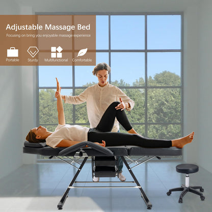 WZONICE98 3-Section Adjustable Facial Bed and Tattoo Chair, Hydraulic Stool with 2 Trays, 330lbs Capacity Massage Salon Spa Chair, Multi-Purpose Esthetician Lash Bed for Waxing Beauty Barber Black