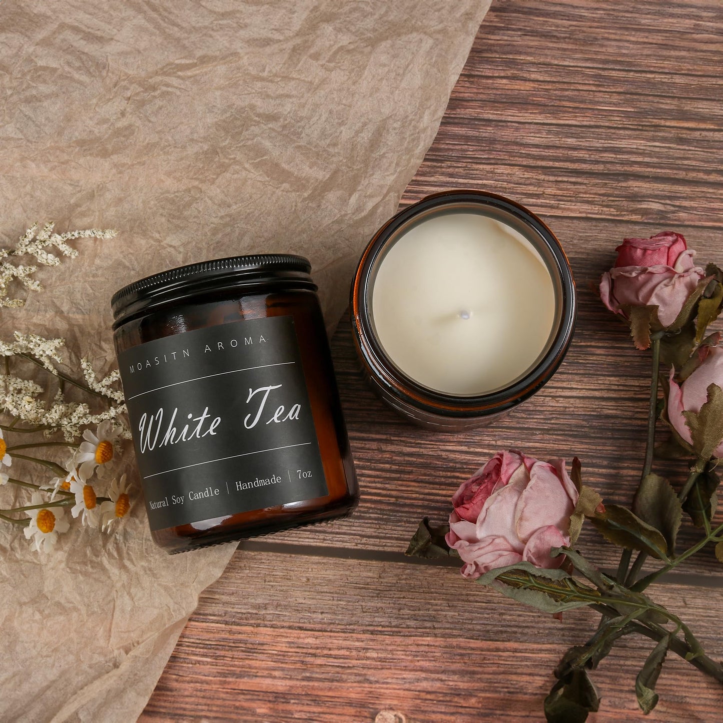 MOASITN White Tea Heavenly Scented Candles for Home| Natural Soy Aromatherapy Candle| Handmade Long Lasting Jar Candel| Women,Men Gift for Birthday,Housewarming,Thank You,Relaxing| 7oz