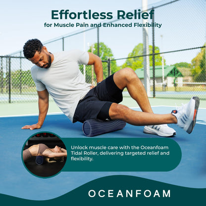 Oceanfoam Tidal Roller - Black Marbled - Muscle Massage Foam Roller for Back Pain & Stretching - Firm and Ergonomic Wide Wave Textured - Yoga, Athletics, & Wellness - Full Size, 20" x 5"