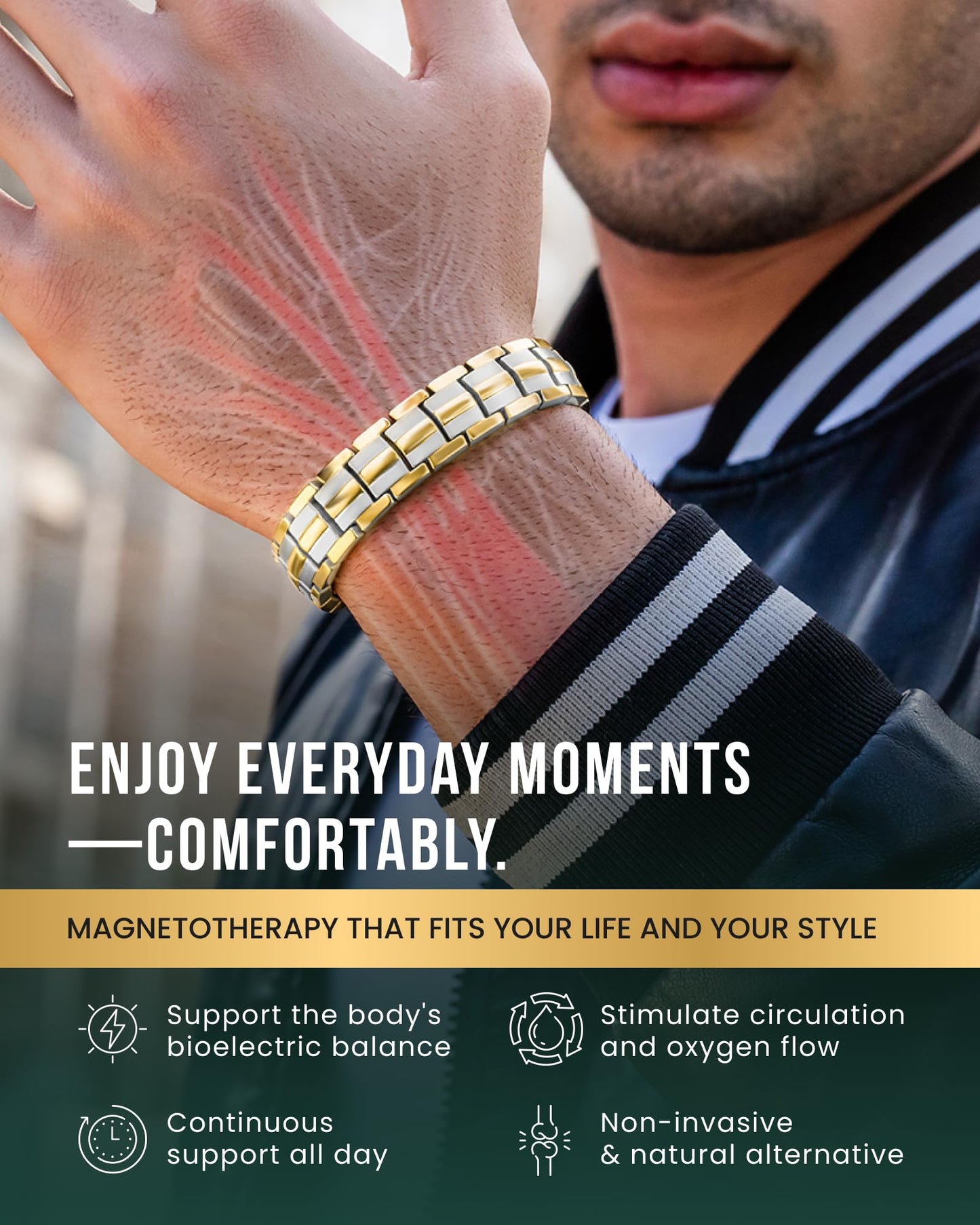 MagnetRX® Magnetic Bracelets for Men - EllipseMAX 5X Strength 5,000 Gauss Magnets - Designed in USA & Patent Pending - Premium Titanium Mens Magnetic Bracelet & Adjustable Length (Silver/Gold)