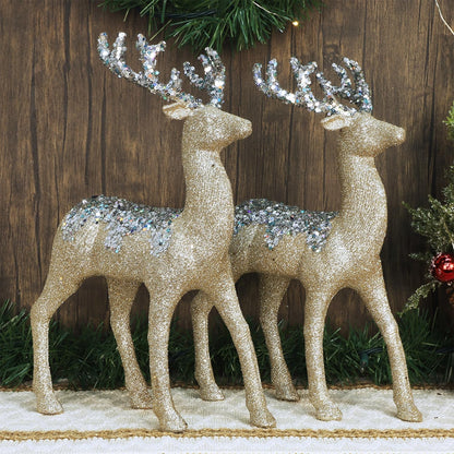 Juegoal Glitter Reindeer Figurines - Set of 2 Christmas Tabletop Decorations | 12.6" Plastic Elk Ornaments