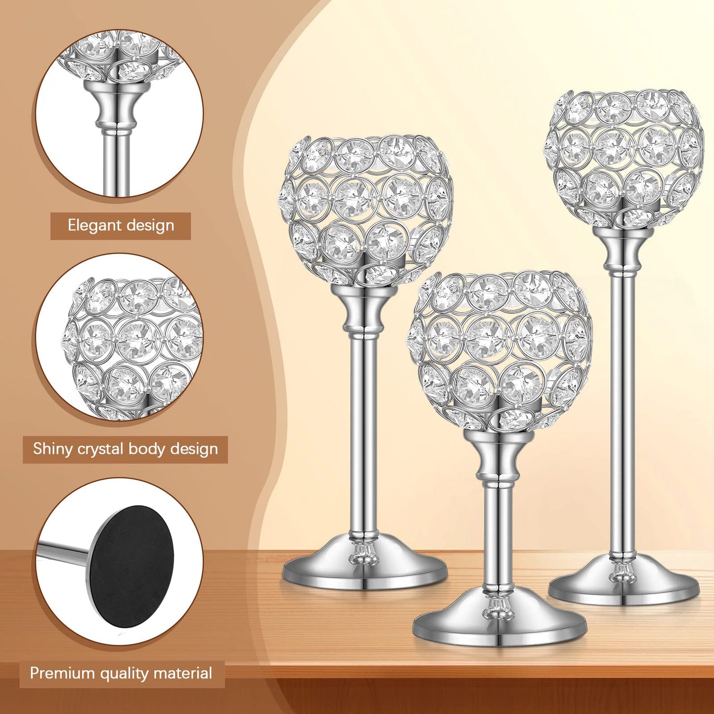 Qunclay 18 Pieces Crystal Candle Holders Bulk Candle Stick Holder Centerpieces for Table Wedding Centerpieces Crystal Decorative Tealight Dining Table Decor for Party(Silver)