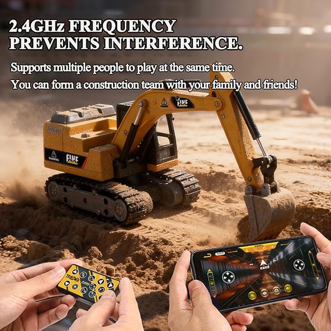 RC Excavator 1/64 Scale Metal RC Truck 2.4GHz Construction Vehicle with Sounds &amp Light Dual Speed APP Control Hobby Toy for Adults and Kids