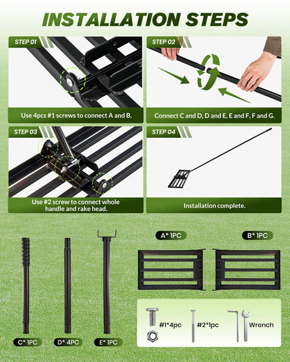Sakerplus Lawn Leveling Rake 30 Inch, Landscaping Lawn Leveler, Heavy-Duty Yard Leveling Rake for Soil, Sand, Compost & Fertilizer, Fixed Handle Ground Leveler for Yard