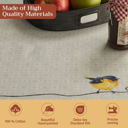Maison d' Hermine Table Cloth Rectangle Table 100% Cotton 70 x 120 Inches Tablecloth Reusable Decorative for Dining Kitchen Room Farmhouse Home Gifts for Mothers Day Spring Summer - Birdies on Wire