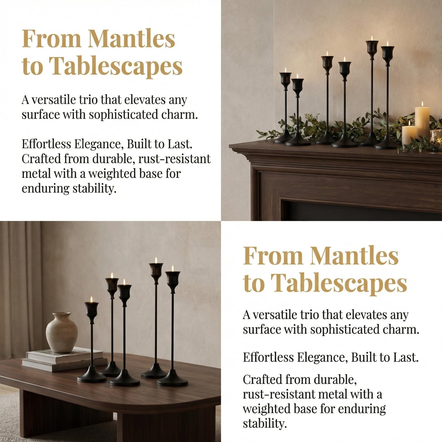2 Sets(6 Pcs) Black Tapered Candle Holder,Candlestick Tall Metal Candlestick Holders for Table Centerpiece Home Decor for Wedding Fireplace Mantel Housewarming Gift Fits 3/4 Inch Thick Candles