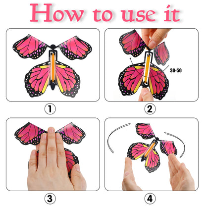 LOMIMOS 20PCS Flying Butterfly, Magic Wind Up Butterfly Toy Gift for Kids Surprise Explosion Box Wedding Birthday Party Book Greeting Card(20 Styles)
