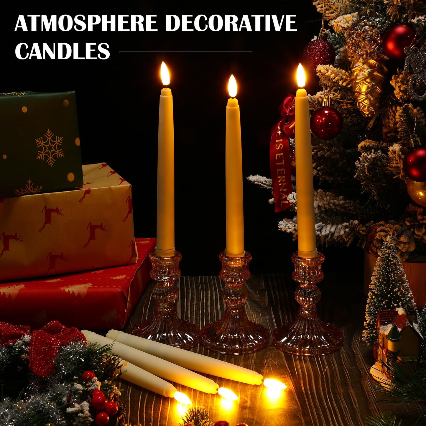 Baquler 125 Pcs Flameless Taper Candles LED Taper Candles Flickering Bulk Ivory LED Candlestick for Easter Wedding Church Halloween Christmas Party Decor Table Centerpiece, 8.5 in, No Batteries