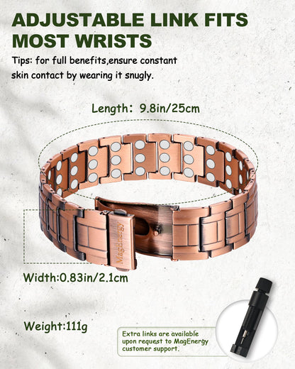 MagEnergy Copper Bracelet for Men, 3X Strength Magnetic Bracelet & 3800 Gauss Magnets, Copper Jewelry Gifts, Premium Fold-Over Clasp
