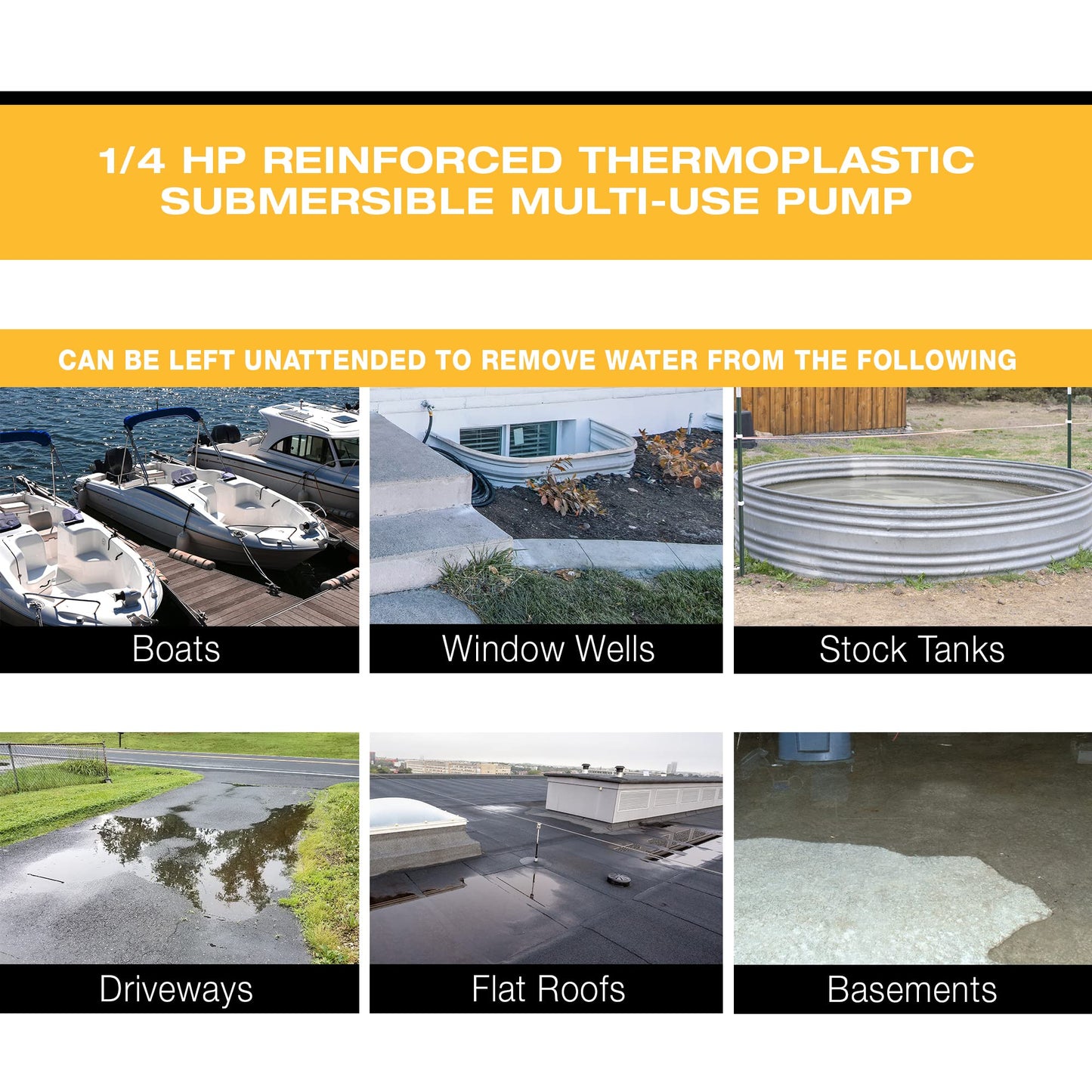 WAYNE EEAUP250 1/4 HP Reinforced Thermoplastic Submersible Multi-Use Pump, Black