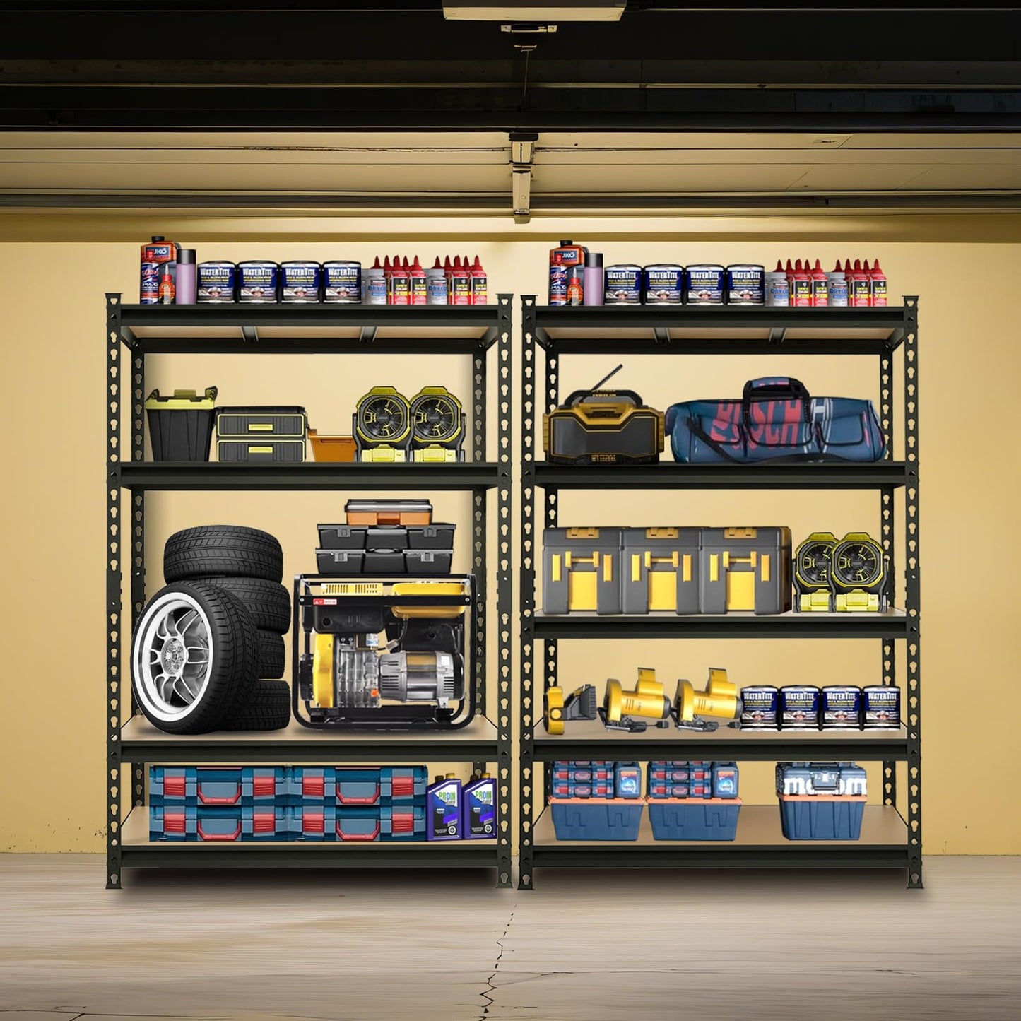 Big RED Storage Shelving Unit, 5-Tier Adjustable Storage Shelves, Heavy Duty Metal Garage Shelves/Utility Rack for Kitchen, Pantry, Basement- 3,000lb Capacity, Black, 72" H x 48" W x 24" D