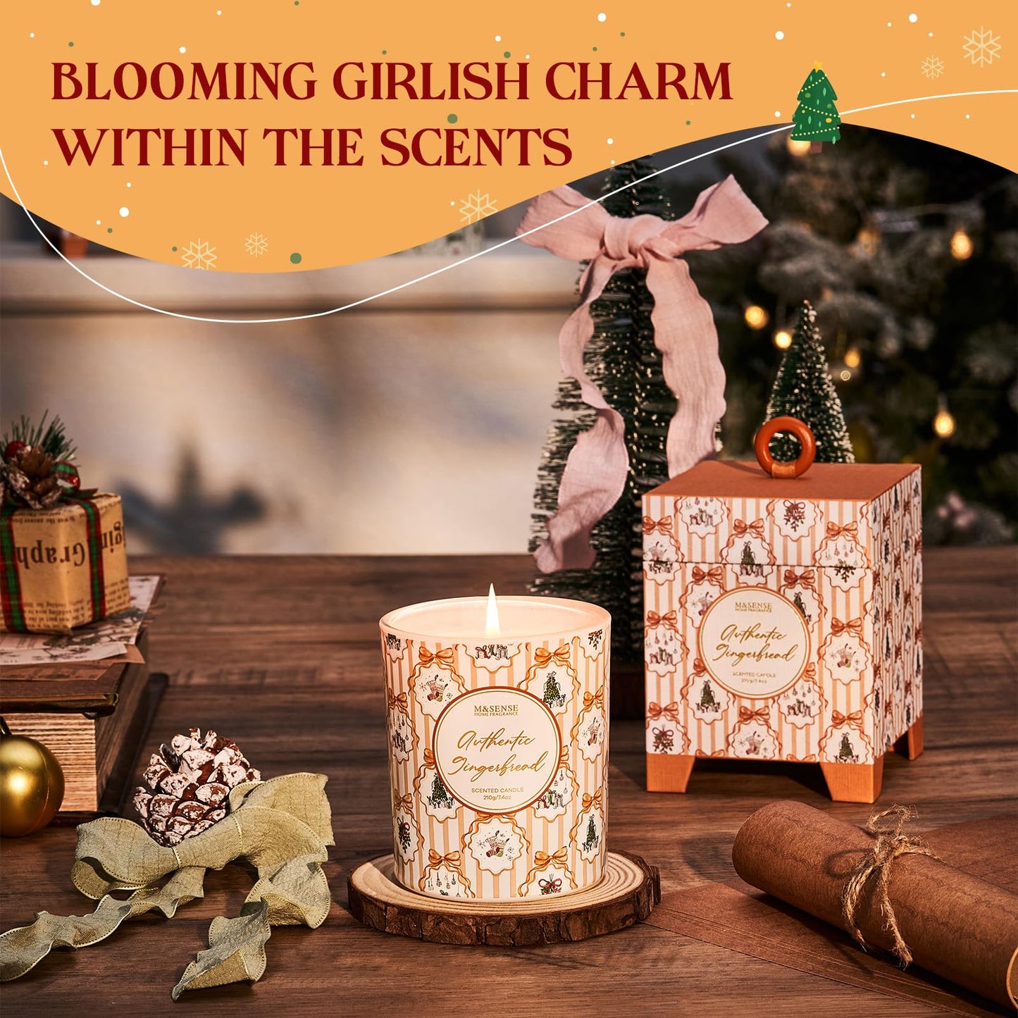 M&SENSE Christmas Holiday Candle - Authentic Gingerbread Scent, 7.4 oz Soy Wax,Winter Scented Candle Gift for Women and Teen Girls