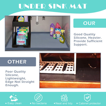 URMONA Waterproof Silicone Under Sink Mat 34'' x 22'' Shelf Liner for Kitchen and Bathroom, Cabinet and Counter Protector, Storage and Organizers, Litter Mat, Pet Cat Puppy Essentials(Black)