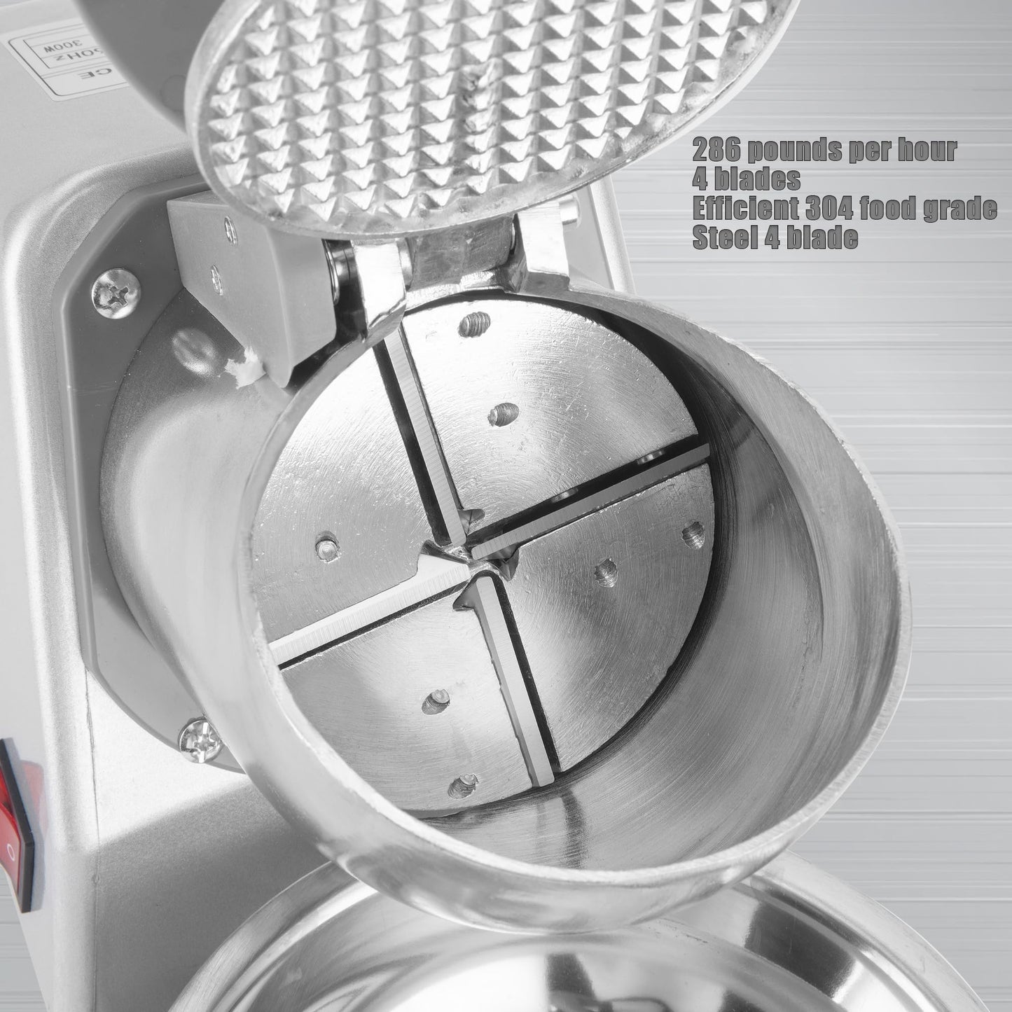 Electric Ice Shaver 4 Blades Ice Crusher Shaver 209lbs/hr Stainless Steel Ice Shaver Machine 300W Ice Crushers for Home Use 2200 RPM Ice Shaving Machine Commercial and Domestic Silver (FYZ-278-2)
