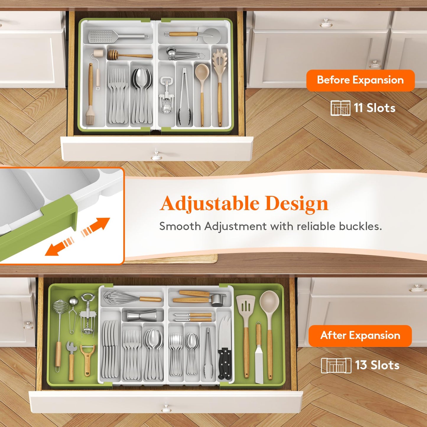 Lifewit Large Silverware Drawer Organizer, Expandable From 21 to 36 Inches, BPA Free Plastic Utensil Tray for Kitchen, Adjustable Flatware and Cutlery Holder for Spoons Forks Knives, Black