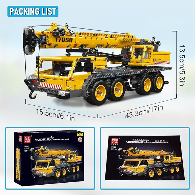 Mould King 17058 City Mobile Crane Truck Toy Building Set Construction Vehicle Model Blocks Kit for Adults Toys Gifts for Kids Children Playset for Boys and Girls Ages 8+(997 Pieces)