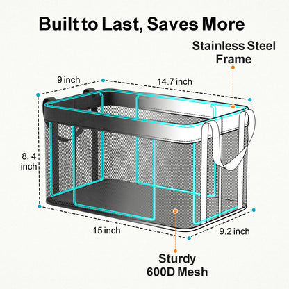 iSPECLE Freezer Organizer Bins, 3 Pack 15" Large Stackable Deep Freezer Organizer Bins for 5 to 7 Cu.Ft Chest Freezer, Sturdy Fabric & Stainless Steel for Meat & Vegetables, Easy Access, Black