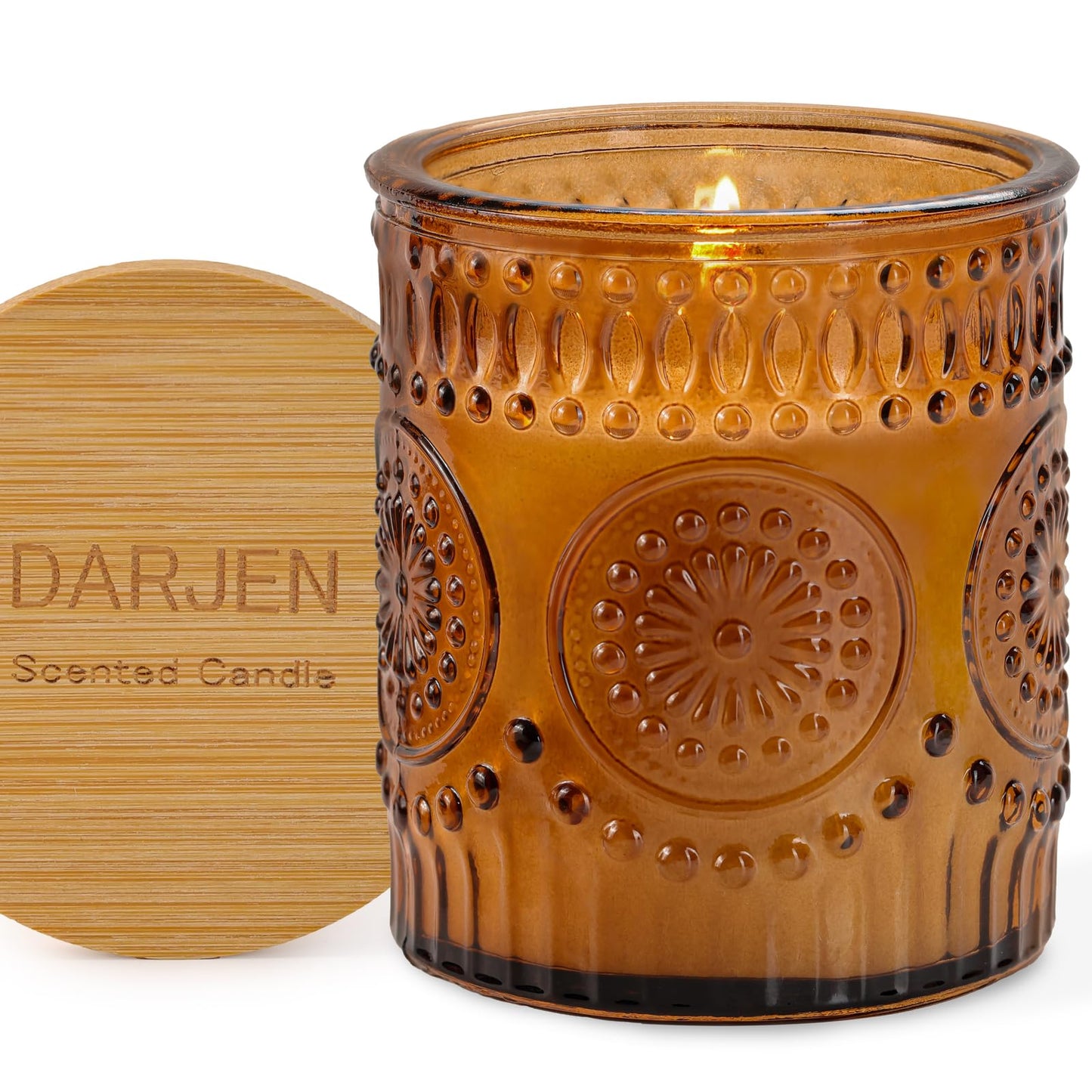 DARJEN Sandalwood Candles for Home- 5.3oz 35H Natural Soy Wax Aromatherapy Jar Candle with Strong Scent, Decorative Aesthetic Candles for Home Office, Evening Wind-Down, Luxury Gift for Man Cave